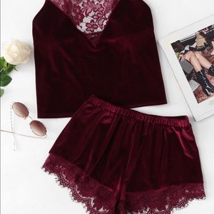 NWT: lace cami velvet pajamas set